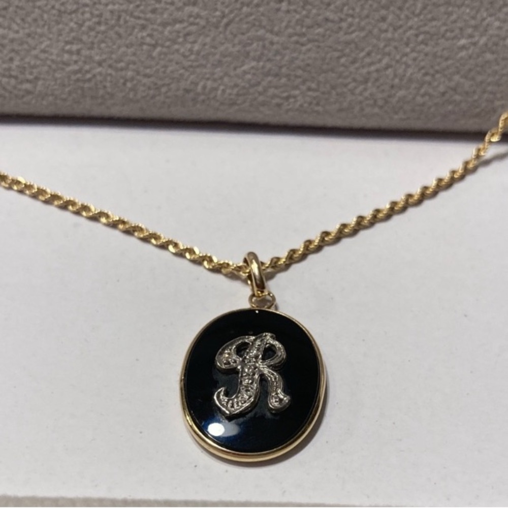 OFFERS ACCEPTED, RARE Art Deco 18” 14K Solid Gold Onyx Diamond Pendant Necklace